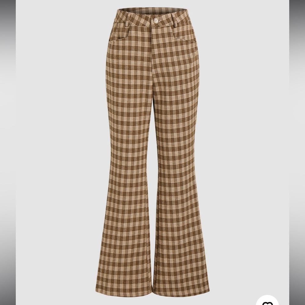 HOUNDSTOOTH PATTERN FLARE LEG PANTS